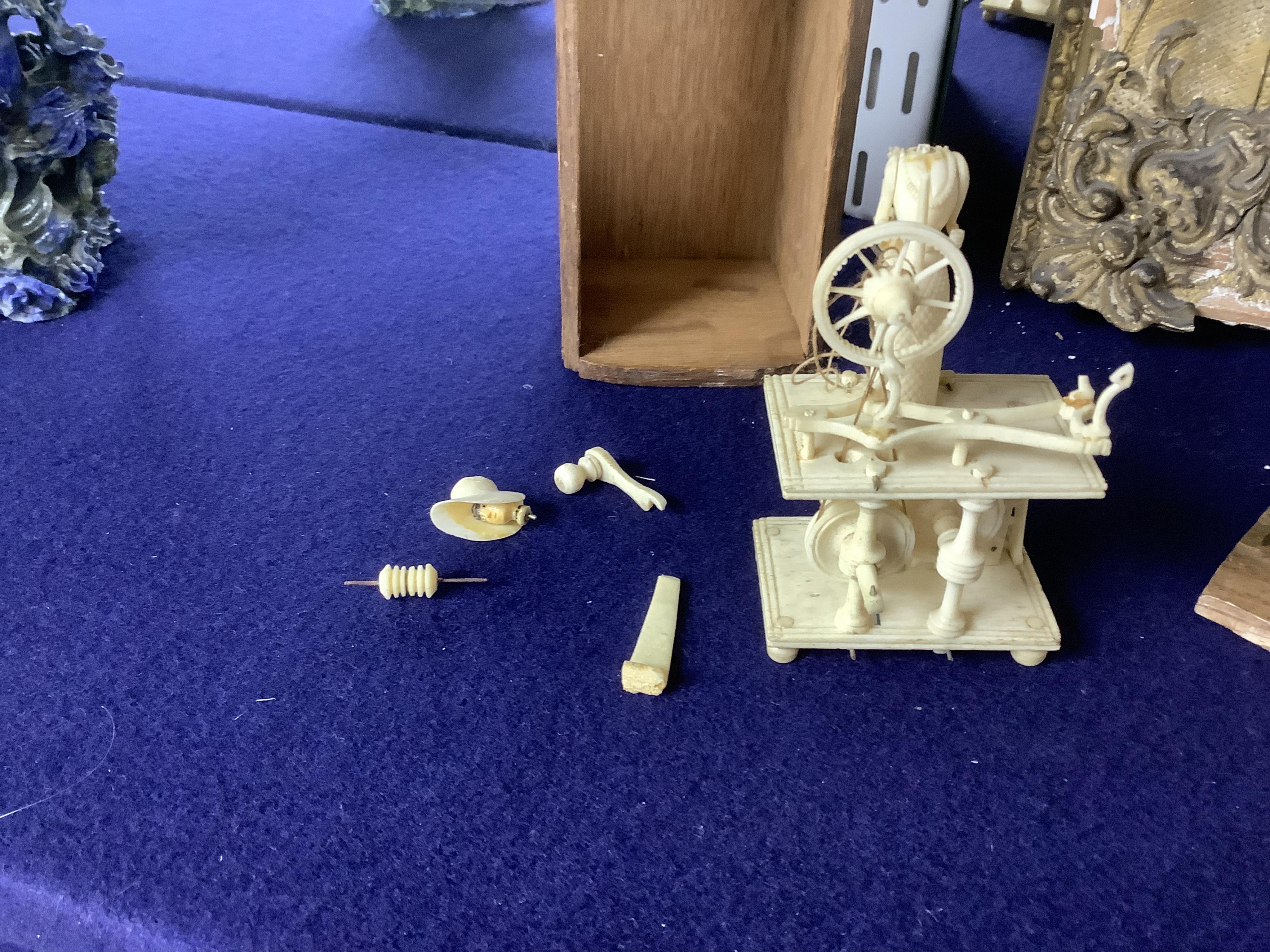 A 19th century prisoner of war carved bone Spinning Jenny, boxed. Condition - poor